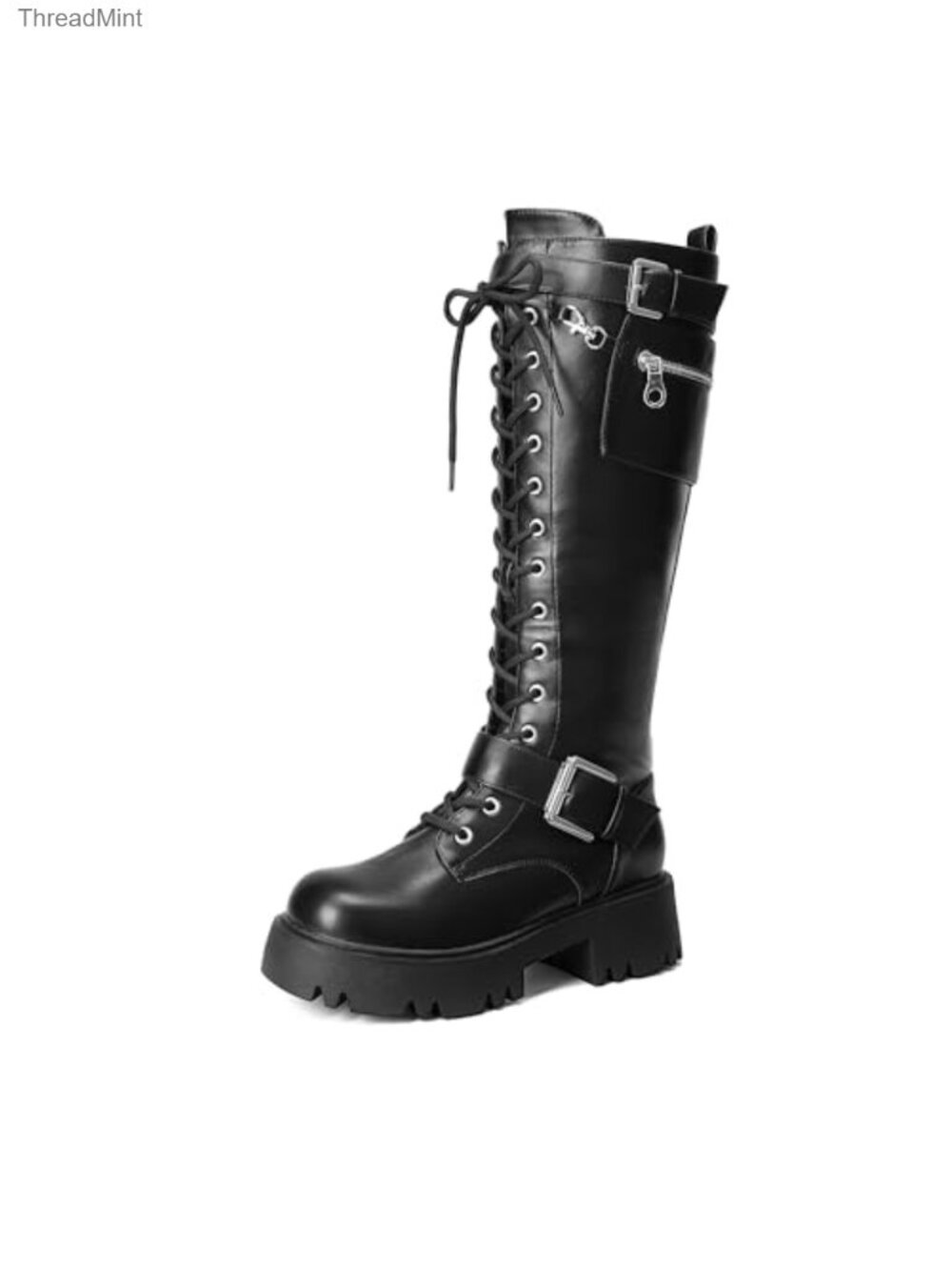 Dream Pairs Knee High Combat Boots Platform Heels Lace Up Zipper